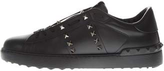 Valentino Garavani Black Sneakers In Leather With Golden Studs