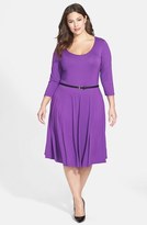 Thumbnail for your product : Calvin Klein Belted Fit & Flare Jersey Dress