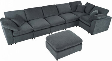 124.8" Extra Large 7-Seater Modular Sectional Sofa with L-Shape Design & Movable Ottoman