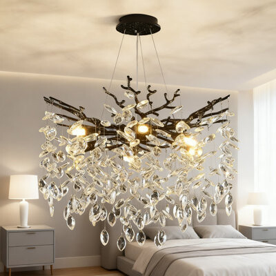 Ivy Bronx Modern Crystal Tree Branch Chandelier, Luxury Art Deco Raindrop Pendant Light Fixture With Adjustable Height For Dining Room Living Room Bedroom Foyer