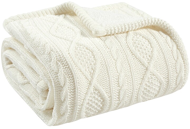 Rochdale Boutique 100% Pure Cotton 130X170cm White Cable Knit Throw Blanket 