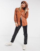 Thumbnail for your product : New Look utility leather look shacket in rust