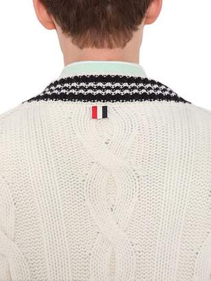 Thom Browne WOOL CABLE KNIT SWEATER W/STRIPES