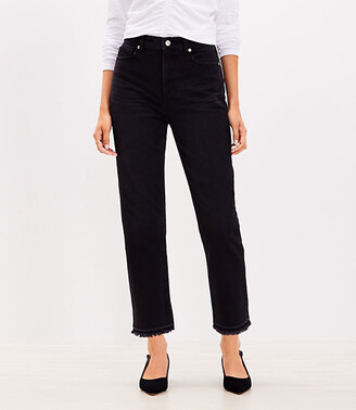 LOFT Petite Curvy Let Down Hem High Rise Straight Crop Jeans in Washed Black Wash