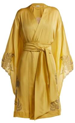 Carine Gilson - Lace Detailed Silk Satin Kimono Robe - Womens - Light Yellow