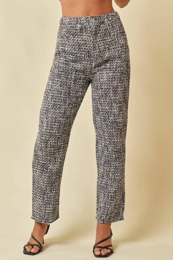 Blue Blush High Waisted Tweed Pants In Black