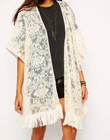 Thumbnail for your product : ASOS Midi Kimono in Lace & Fringing
