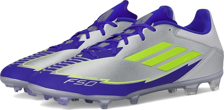 adidas F50 League Messi Firm Ground/Multi Ground Soccer Cleats Soccer Shoes Silver Metallic/Solar Yellow/Lucid Blue : Men's 11 - Women's 12 Medium