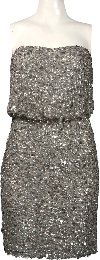 Strapless Blouson Sequin Dress In Grey