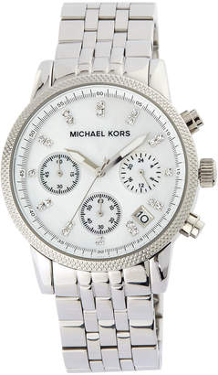 MICHAEL Michael Kors Mid-Size Silver Color Stainless Steel Ritz Chronograph Glitz Watch