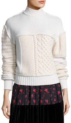 McQ Mixed Cable-Knit Turtleneck Wool Sweater