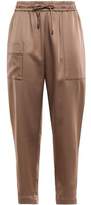 Thumbnail for your product : Brunello Cucinelli Cropped Bead-embellished Satin Track Pants