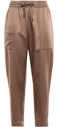 Brunello Cucinelli Cropped Bead-embellished Satin Track Pants