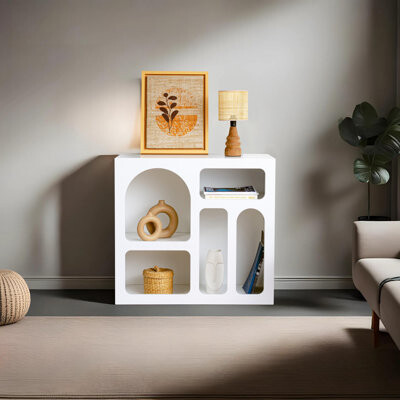 Latitude Run Modern White Console Table 31.5 x 29.1 x 14.6 inches | 100% Melamine Coated Particle Board Thickness: 0.7 inches | Sleek Design for Entryway or Livi