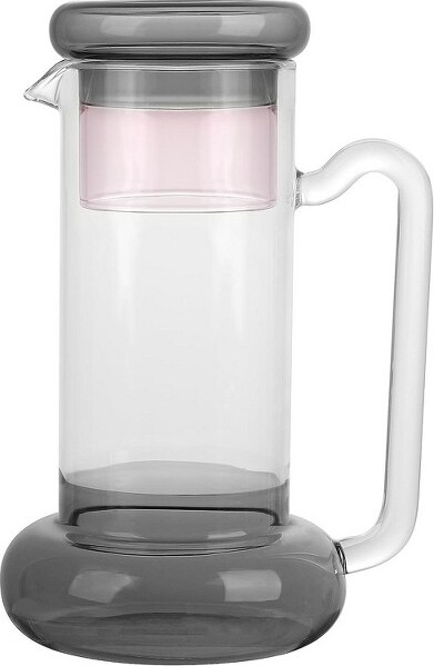 Elle Decor Ribbed 2-Piece Carafe Set Bedside Night Water Carafe, Glass  Pitcher and Cup that Doubles as a Lid Glass Tumbler, Gray