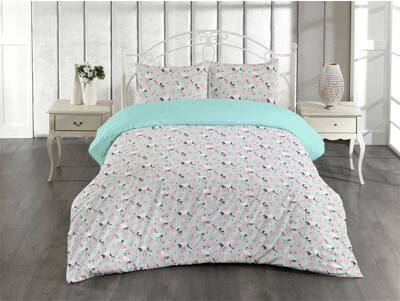 Ambesonne Japanese Duvet Cover Set Crane Birds Polka Dots Art Pale Pink and Mint Green
