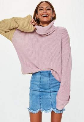 Missguided Pink Colourblock Turtle Neck Turn Back Sweater
