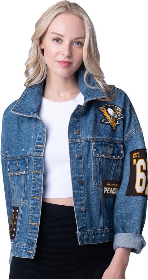 G-iii 4Her by Carl Banks Women's Pittsburgh Penguins Game Ball Cropped Button-Up Denim Jacket