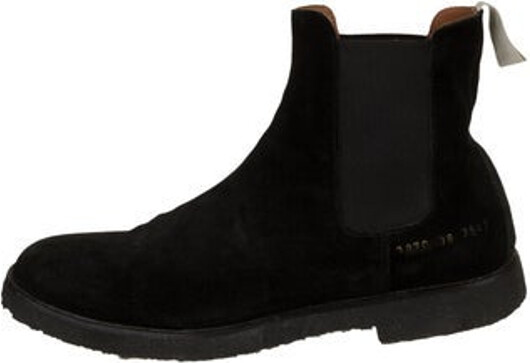Woman by Common Projects Suede Ankle Chelsea Boots Black Round-Toes