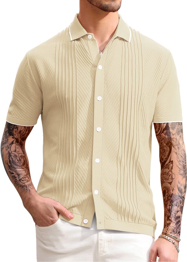 PJ PAUL JONES Men's Vintage Striped Knitted Polo Shirt Short Sleeve ...