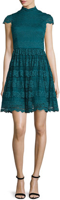 Alice + Olivia Maureen Lace Open-Back Party Dress, Turquoise