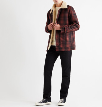 Nudie Jeans Mangan Faux Shearling-Trimmed Checked Wool-Blend Twill Jacket - Men - Red