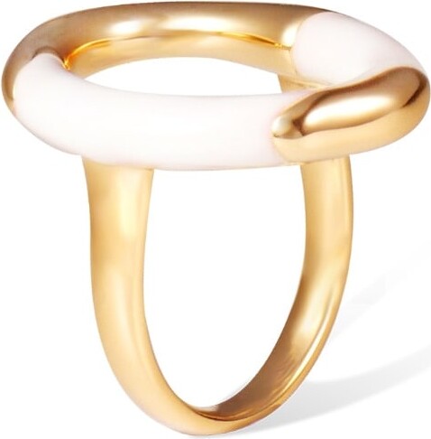 Retro Chic White / Gold Time Ripples Round Ring