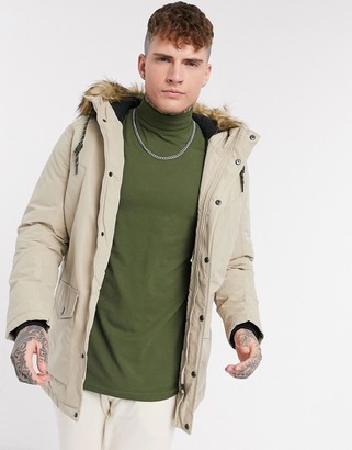 Jack and Jones Originals parka with faux fur hood in beige - ShopStyle  Outerwear