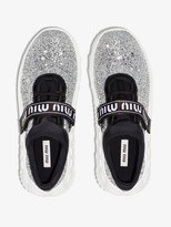 Thumbnail for your product : Miu Miu Silver Glitter Flatform Sneakers