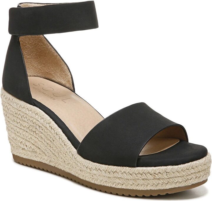 Naturalizer Women's Soul Oakley Sandals Black Ankle Strap Wedge Heels ZPO3814