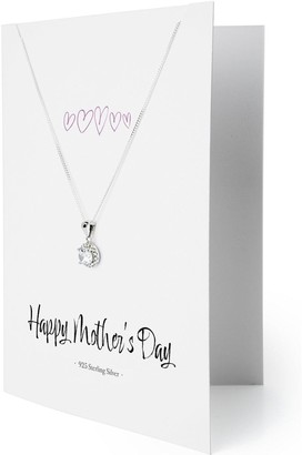 The Love Silver Collection Sterling Silver & White Cubic Zirconia Halo Pendant Necklace with 'Happy Mother's Day' Greetings Card