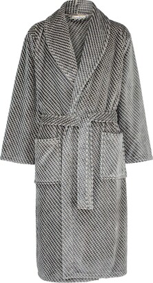 Walker Reid Mens 48 or 122cm Long Luxury Thick Warm Soft Blue or Grey Check or Striped Design Soft Fleece Shawl Collared Belt Bath Robe Dressing Gown House Coat