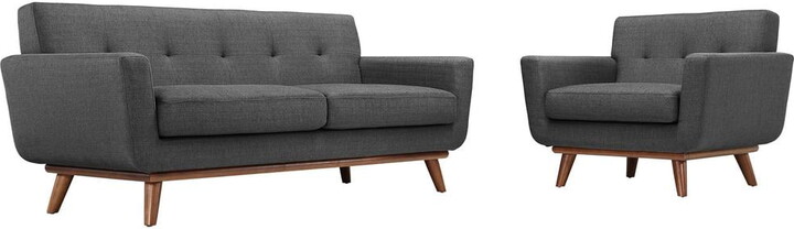 Modway Engage Armchair and Loveseat Set of 2 in Gray