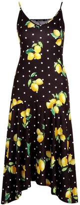 boohoo Ruffle Hem Lemon Print Maxi Dress