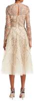 Thumbnail for your product : Oscar de la Renta Long Sleeve Embroidered Illusion A-Line Dress