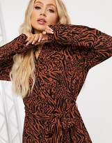 Thumbnail for your product : Pieces midi shirt dress with belted waist in animal print