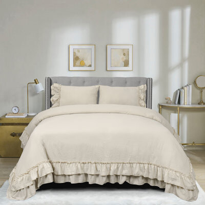 Homechoice International Group Size 3 Piece Ultra Soft Pre-Washed Duvet Cover Set with Handmade Ruffle Fringe