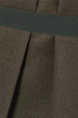 Sacai Melton Layered Grosgrain-trimmed Wool-blend Slim-leg Pants - Army green