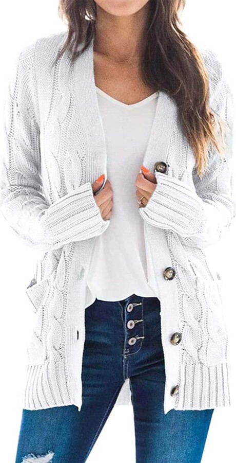 Laseily Women’s Button Down Fuzzy Cardigan Chunky Popcorn Knit Long Sleeve Open Front Sweaters with Pockets 