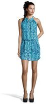 Thumbnail for your product : Ali Ro dungaree teal boat printed silk woven drop waist dress