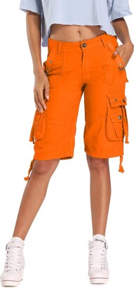 Phorecys Womens Cotton Casual Loose Fit Twill Bermuda Cargo Shorts with Multi Pockets 