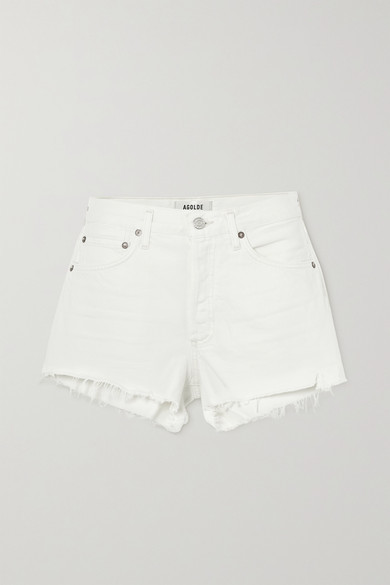 distressed white jean shorts