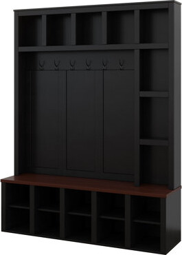 Hall Tree With Coat Rack, 6 Hooks, Walnut Storage Bench With Adjustable Shelves, 4-In-1 Entryway Shoe Cabinet With 13 Cubbies