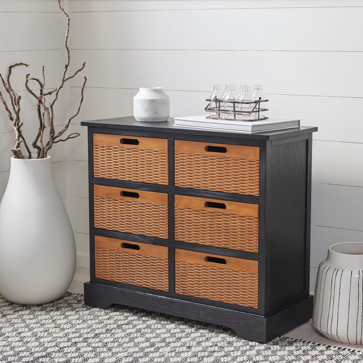 SAFAVIEH Landers Rustic 6 Drawer Storage Unit, Black (30 in. W x 12.5 in. D x 26 in. H)