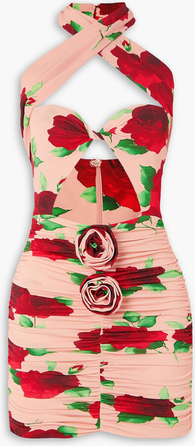 Magda Butrym Cutout ruched floral-print jersey halterneck mini dress