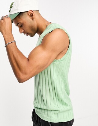 ASOS DESIGN muscle lightweight knit ribbed tank top in green - ShopStyle  Shirts