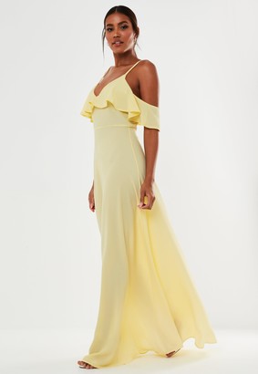 Missguided Yellow Bubble Crepe Cold Shoulder Maxi Bridesmaid Dress