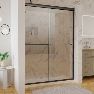 Wovilo Matte Black Sliding Shower Door With Scum Coatings And Clear Vision 54\
