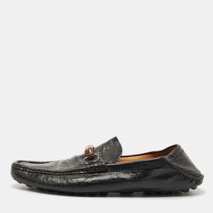 Gucci Black Leather Horsebit Web Detail Driver Loafers Size 45
