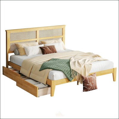 Bay Isle Home King Size Bed With Rattan Headboard